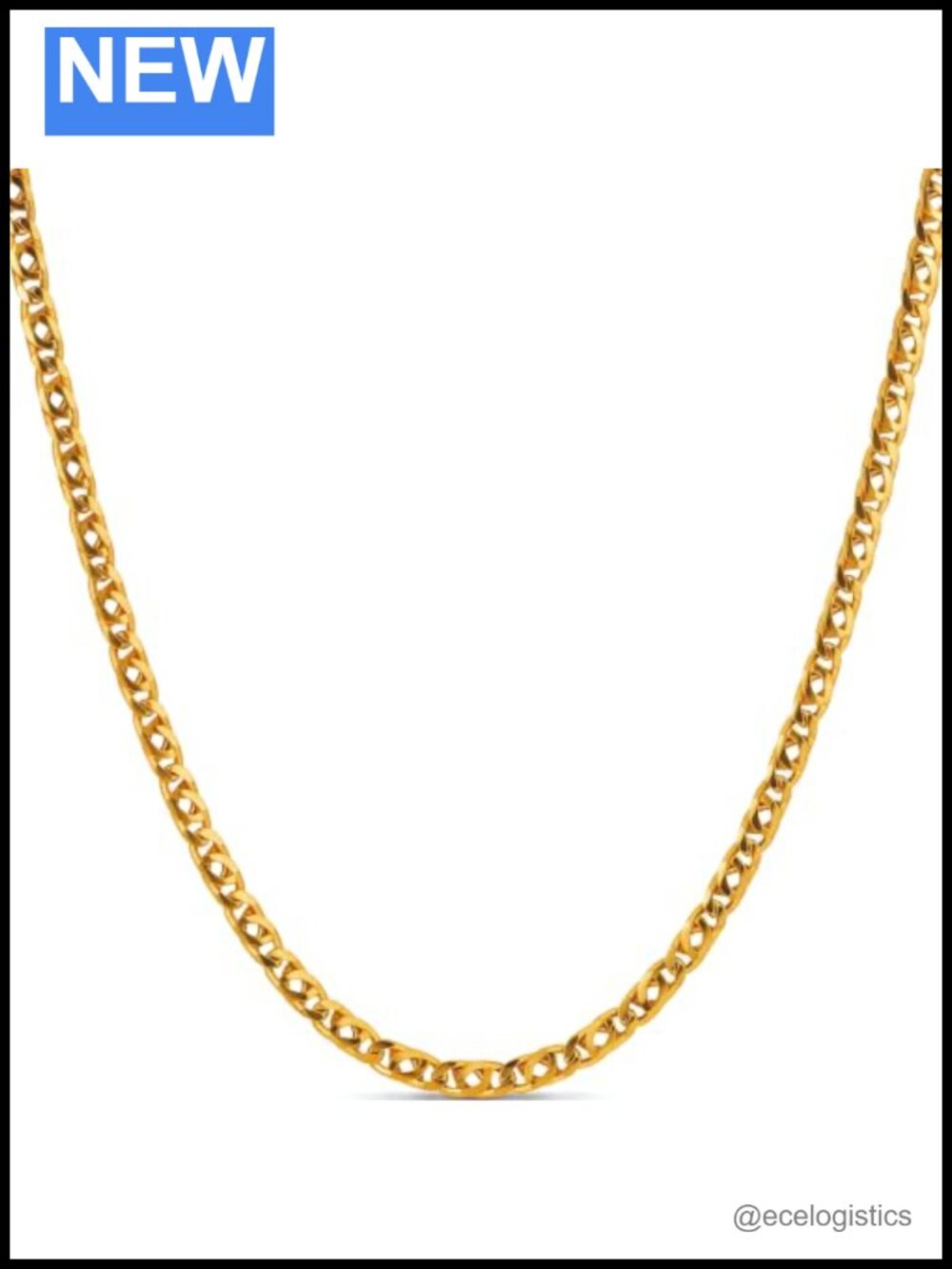 3mm Emblem Chain Necklace 24k Gold Plated Made in USA with Lifetime Replacement